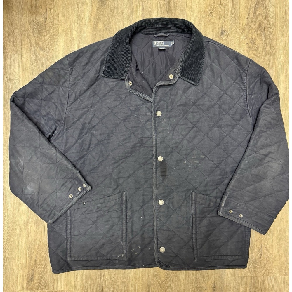 Vintage Polo Ralph Lauren Quilted Barn Jacket Corduroy Collar Distressed XXL